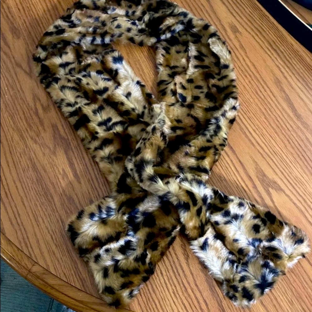 INC faux fur leopard scarf